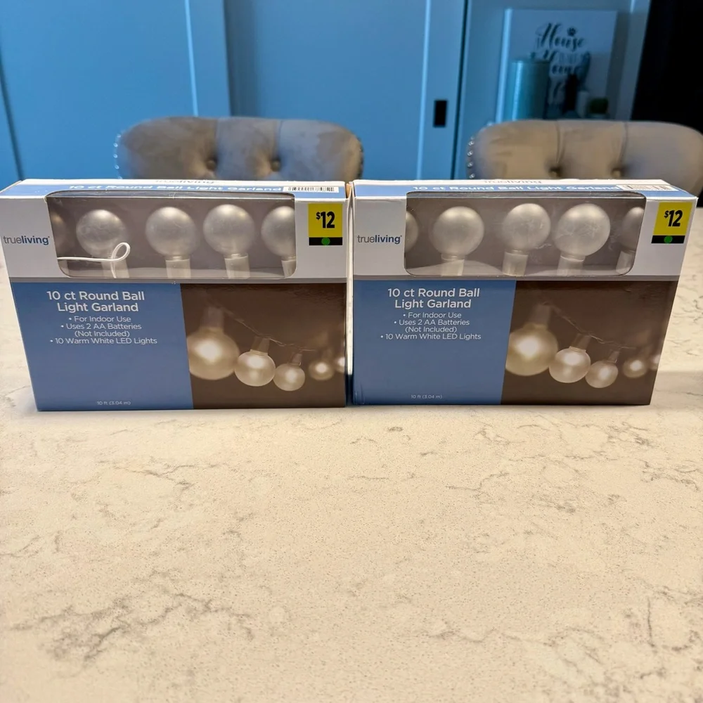 NIB-(2) Trueliving Battery Operated Round Ball Light Garland